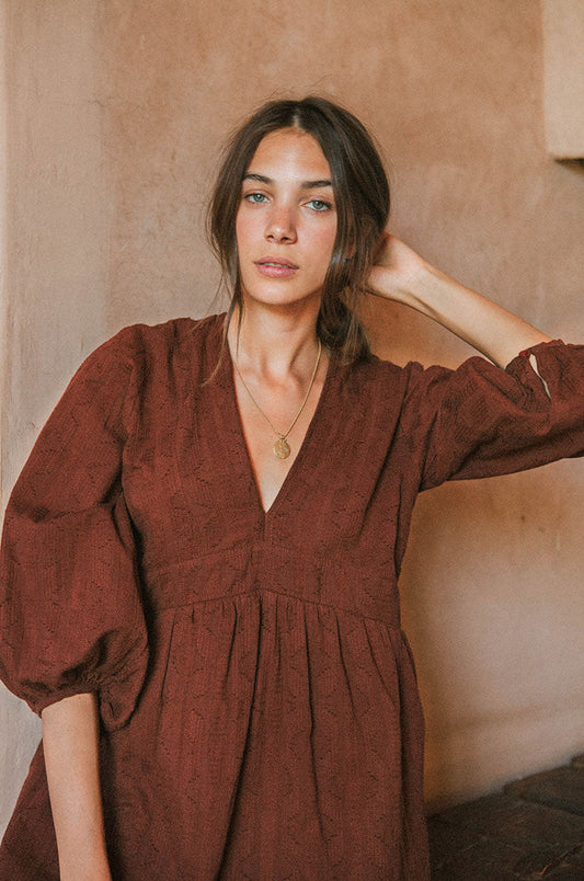 Amy Sophisticated Mini Dress - chocolate cotton