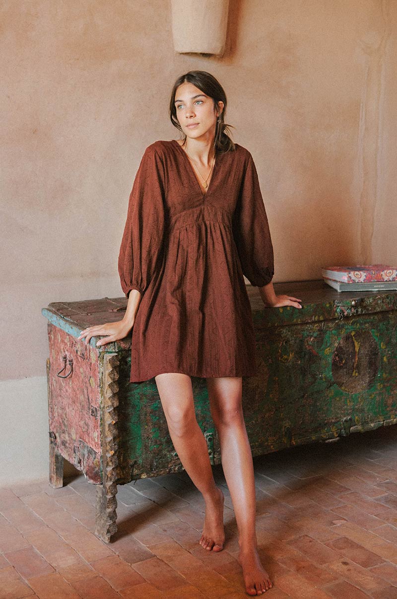 Amy Sophisticated Mini Dress - chocolate cotton
