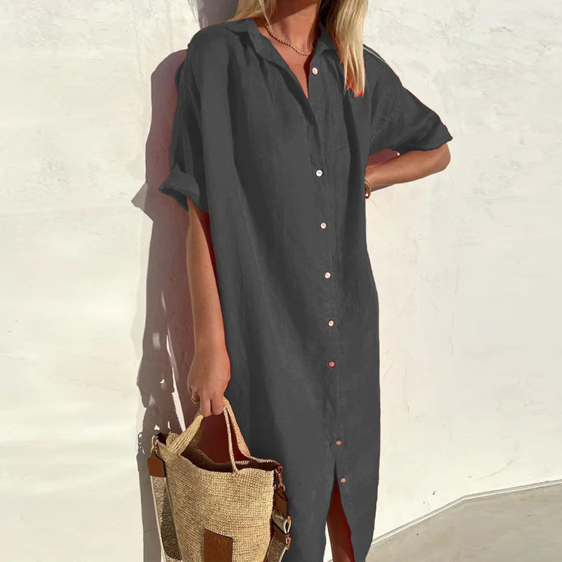 DressPolo™ Plain Cotton Shirt Dress