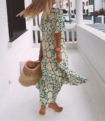Daisy - Green Short Sleeve Print Maxi Dress