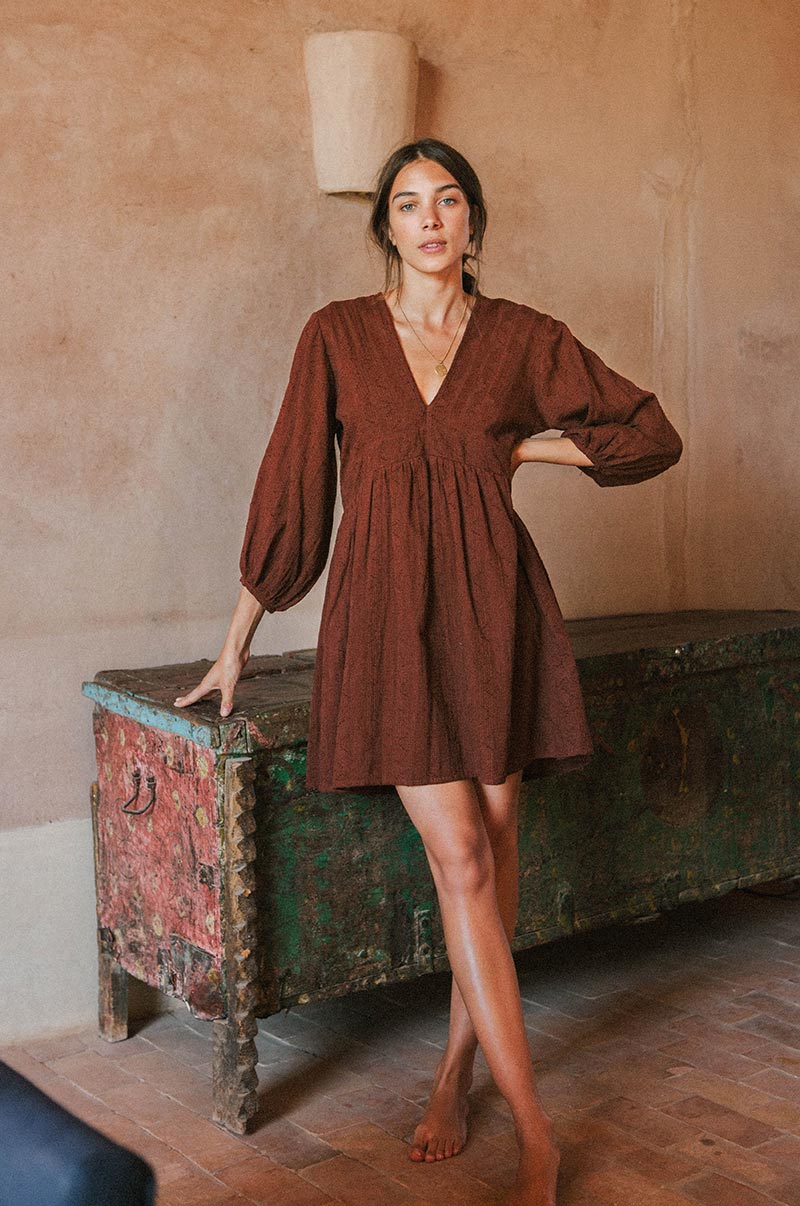 Amy Sophisticated Mini Dress - chocolate cotton