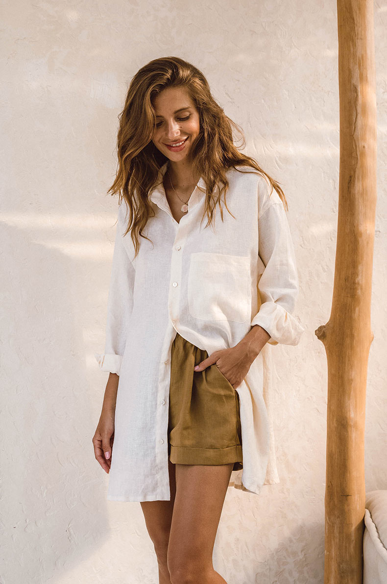 Denice Shirt Dress - coconut linen