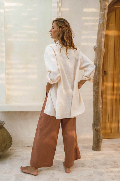 Denice Shirt Dress - coconut linen
