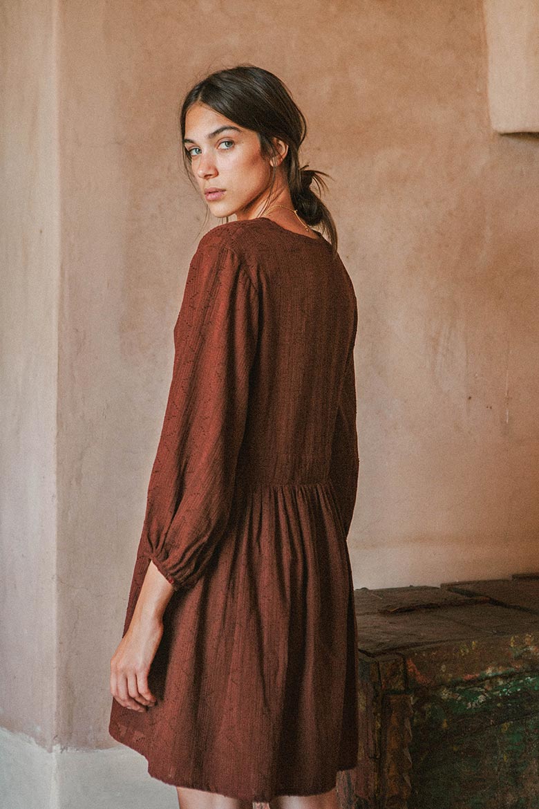 Amy Sophisticated Mini Dress - chocolate cotton