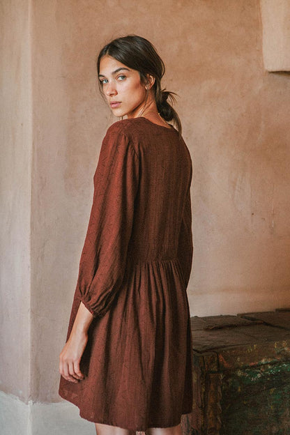 Amy Sophisticated Mini Dress - chocolate cotton