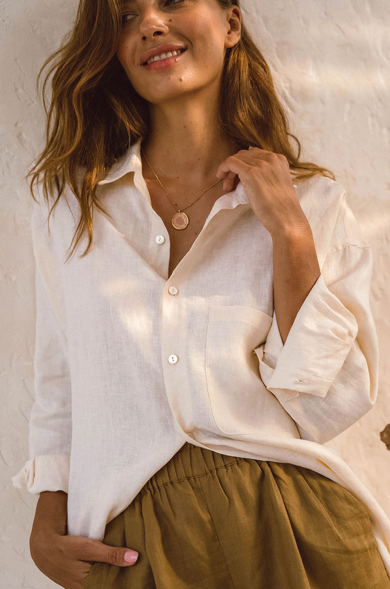 Denice Shirt Dress - coconut linen