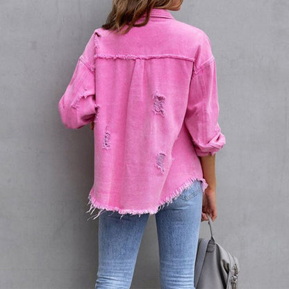 Thea - Tattered Denim Jacket