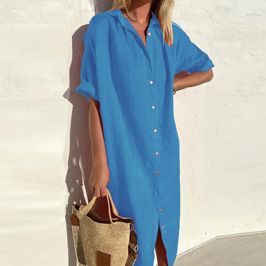 DressPolo™ Plain Cotton Shirt Dress