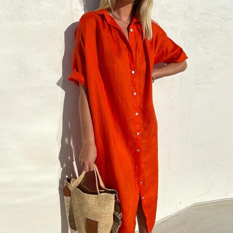 DressPolo™ Plain Cotton Shirt Dress