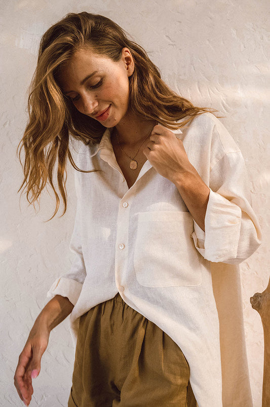 Denice Shirt Dress - coconut linen
