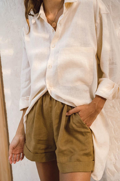 Denice Shirt Dress - coconut linen