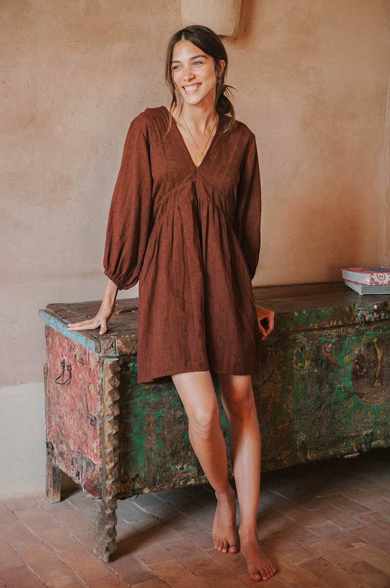 Amy Sophisticated Mini Dress - chocolate cotton