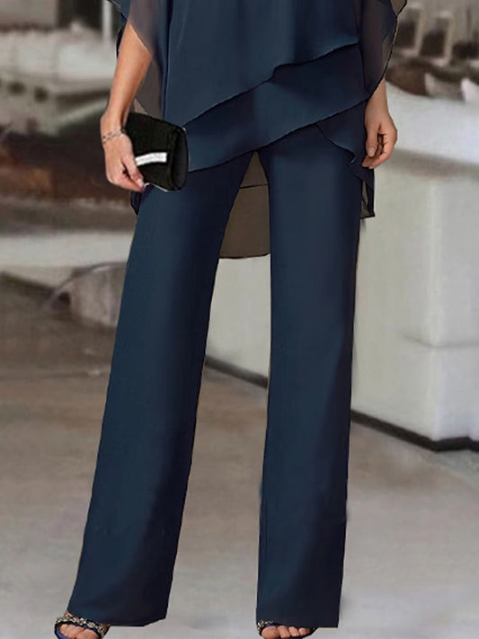 Cristine - Navy Cold Shoulder Top and Pants Two Piece Set